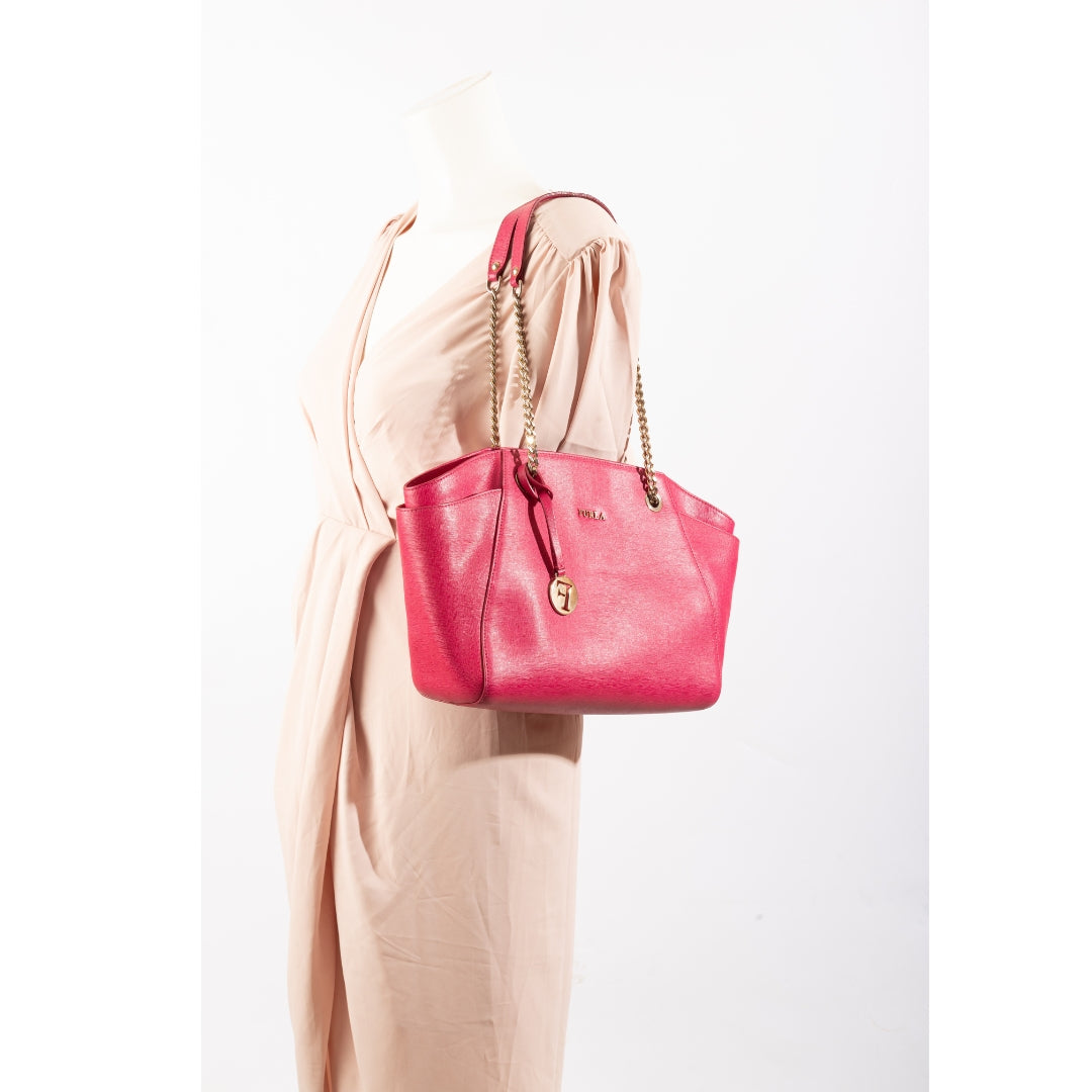 Furla Saffiano Leather Chain-Linked Shoulder Bag