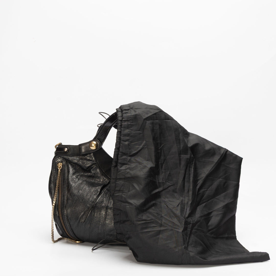 Versace Black Suede and Patent Leather Satchel