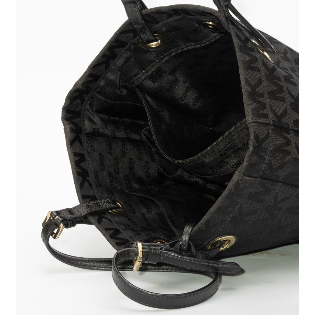 Michael Kors Black Canvas Jet Set Logo Tote