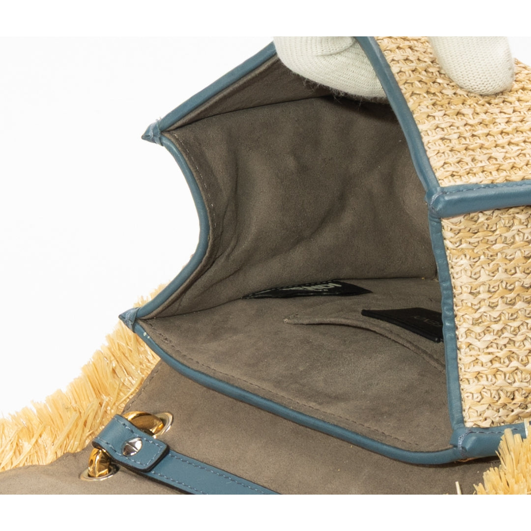 Fendi Beige/Blue Raffia Small Kan Shoulder Bag