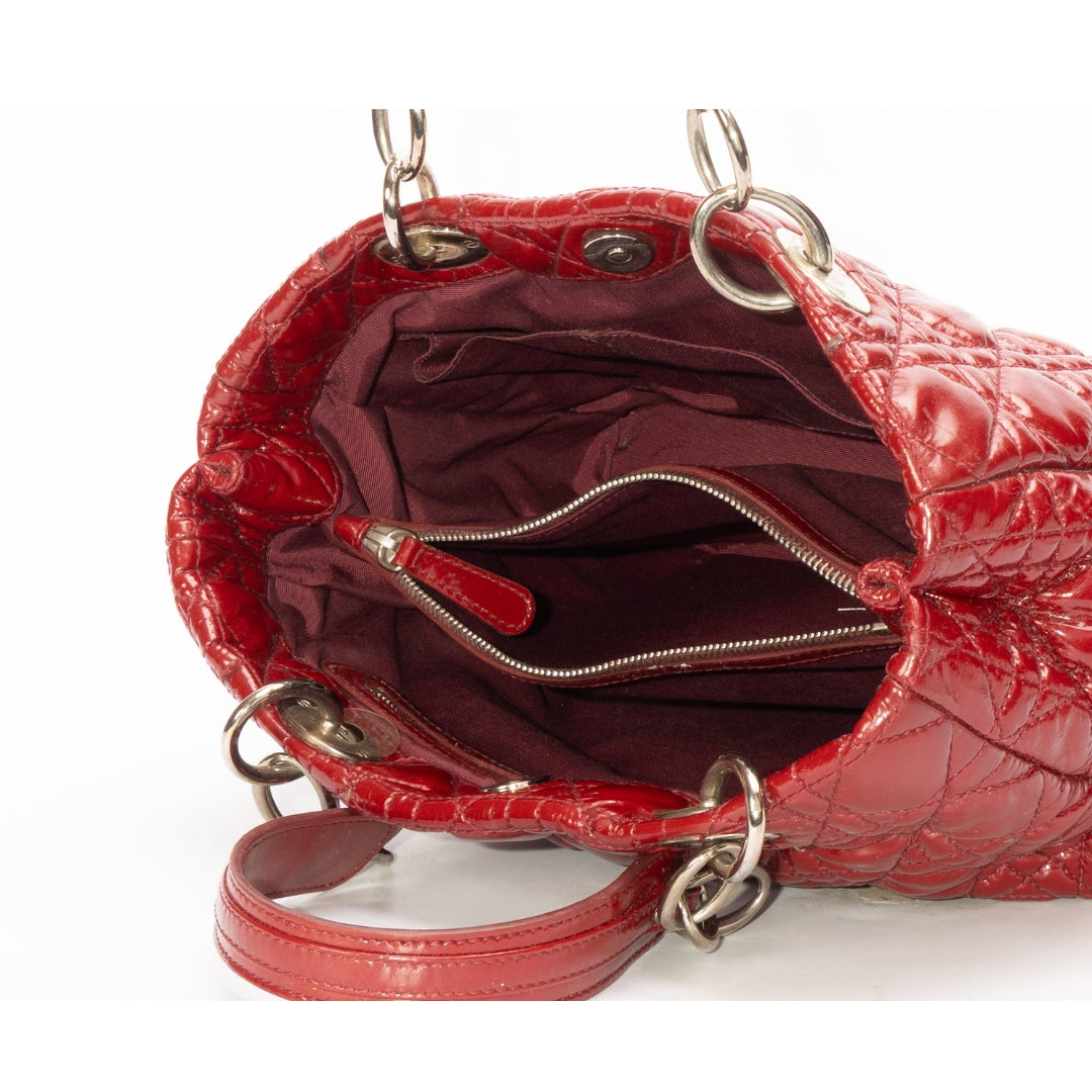 Dior Red Cannage Patent Leather Soft Lady Dior Tote
