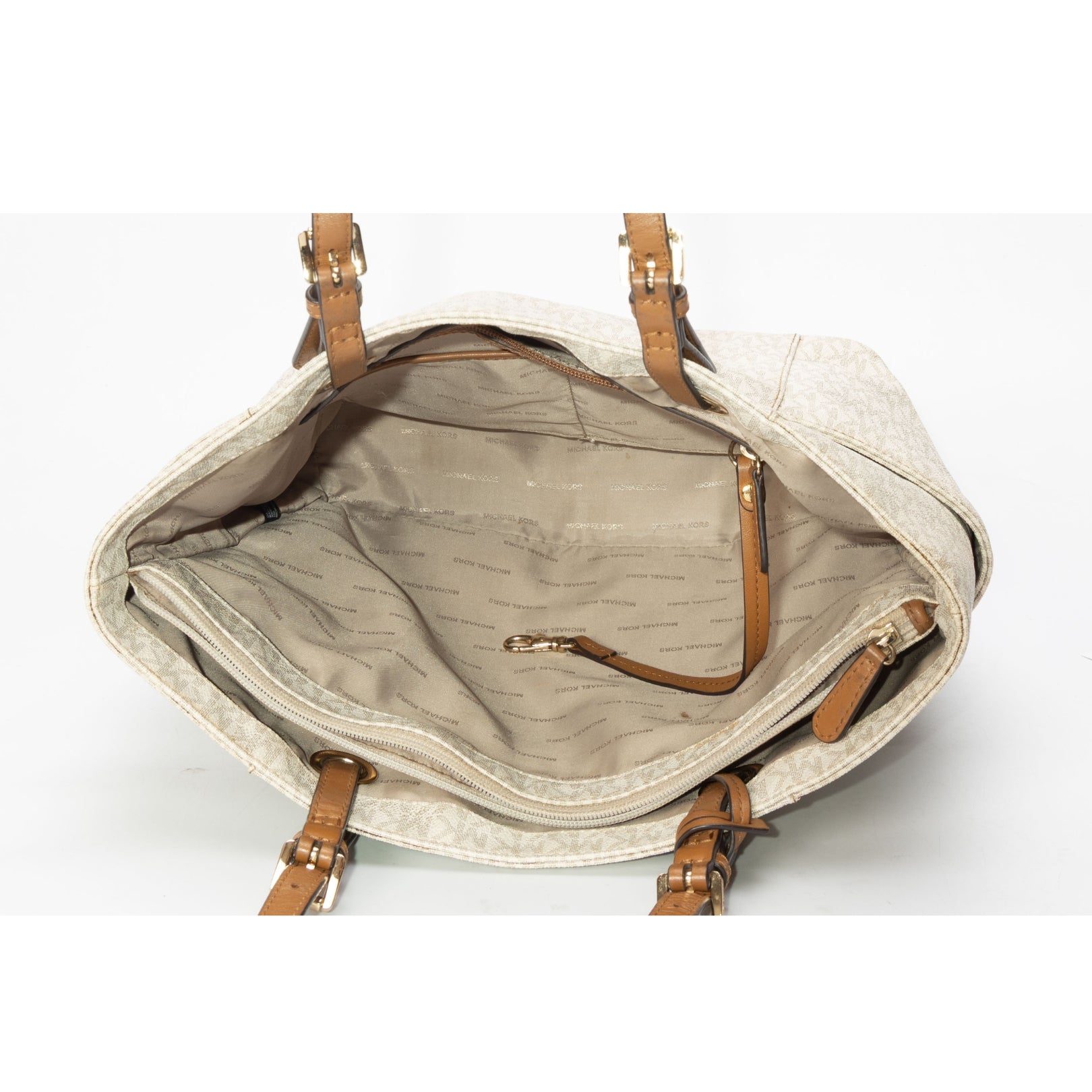 Michael Kors Off White Signature Canvas Jet Set Tote