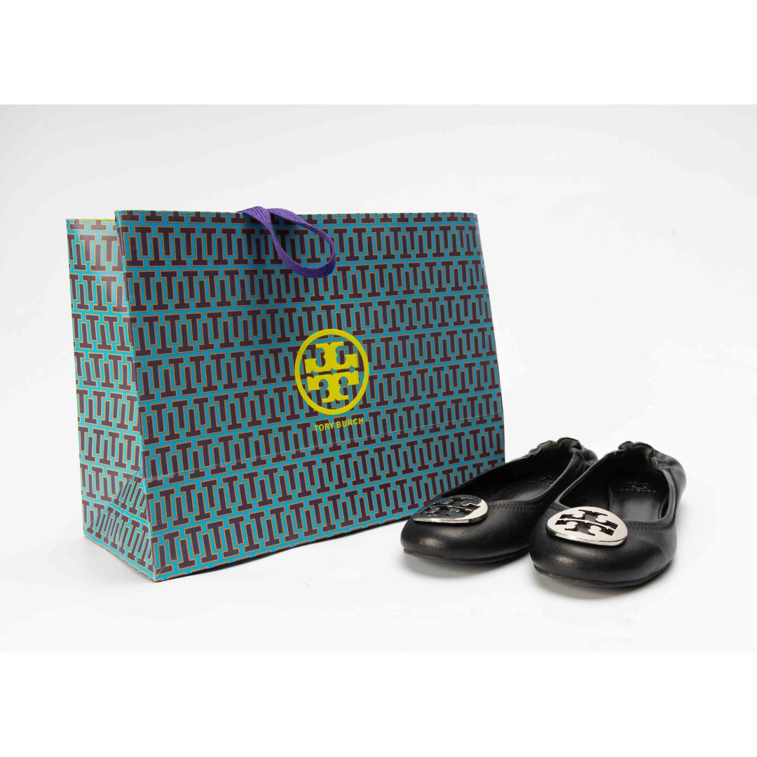 Tory Burch Black Minnie Logo Ballet Flats