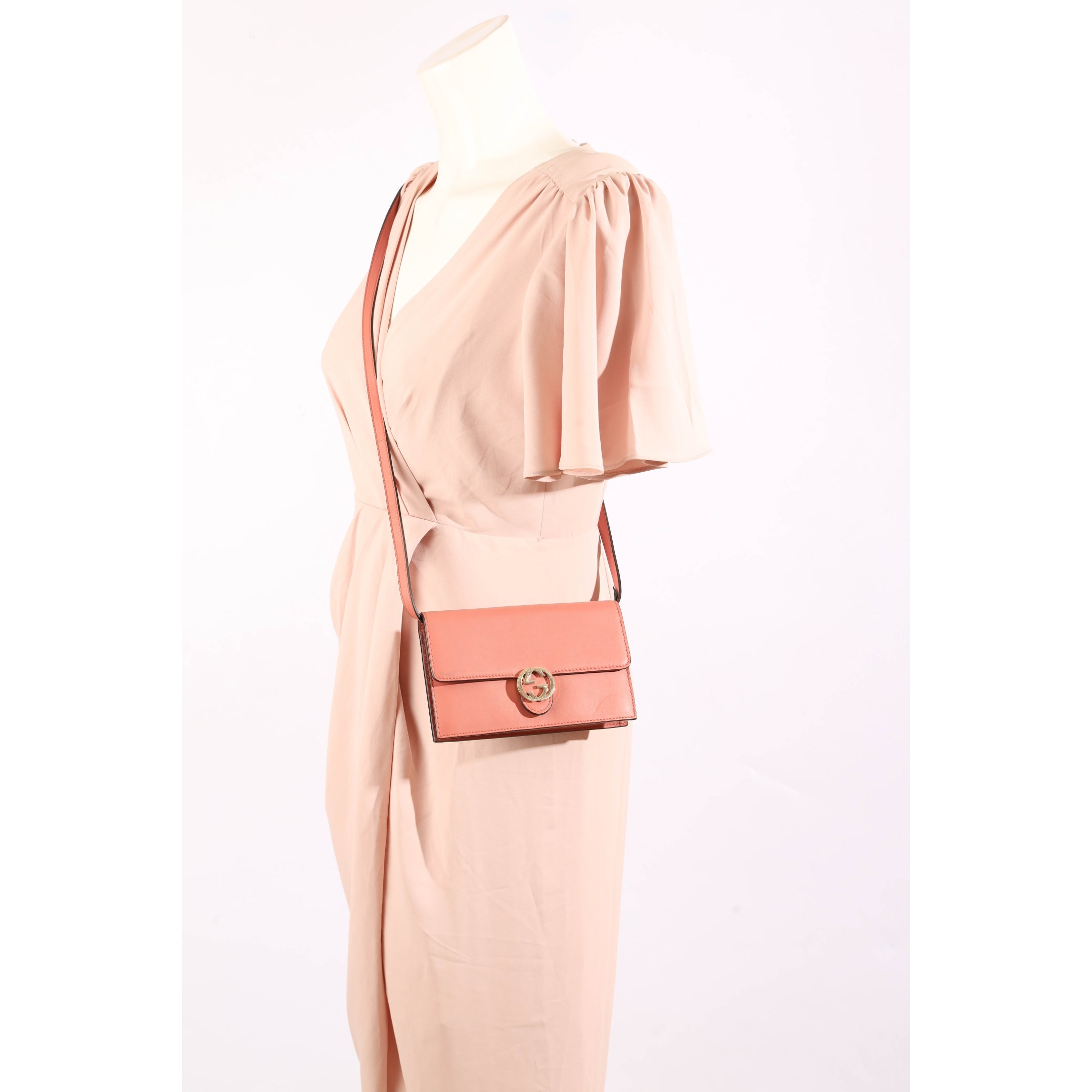 Gucci Interlocking GG Pink Flap Wallet On Strap