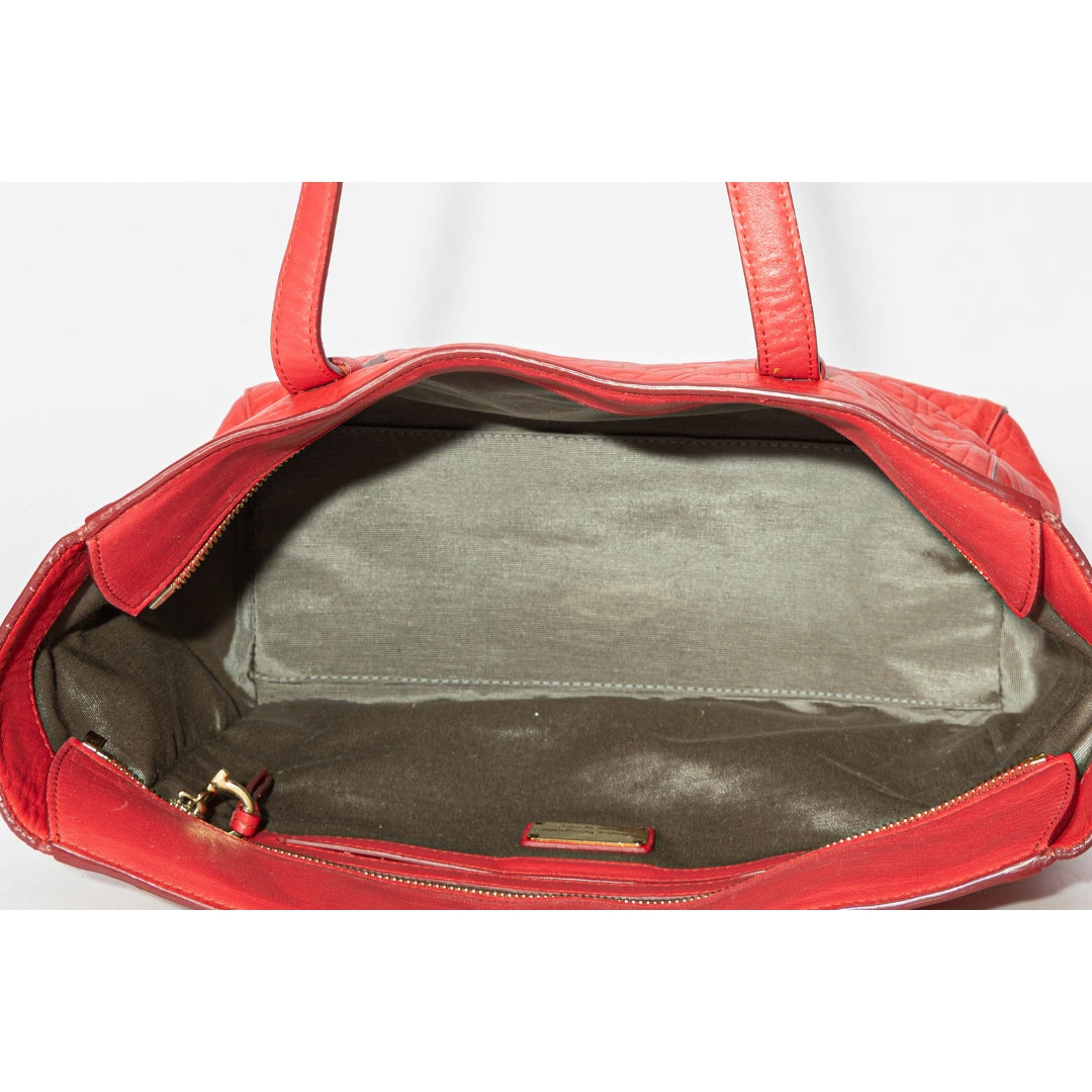 Salvatore Ferragamo Red Logo Embossed Bonnie Tote