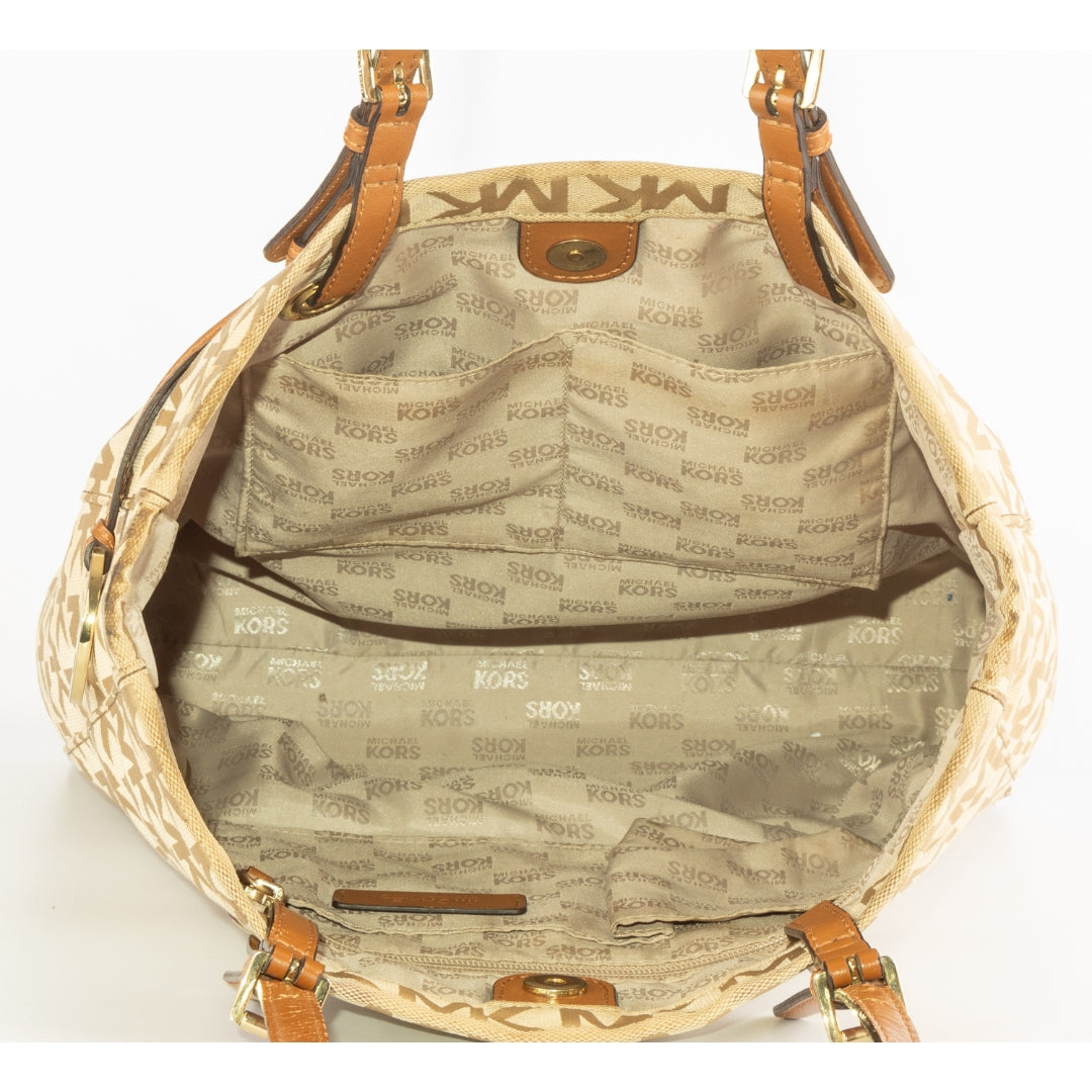 Michael Kors Beige Logo Canvas Tote
