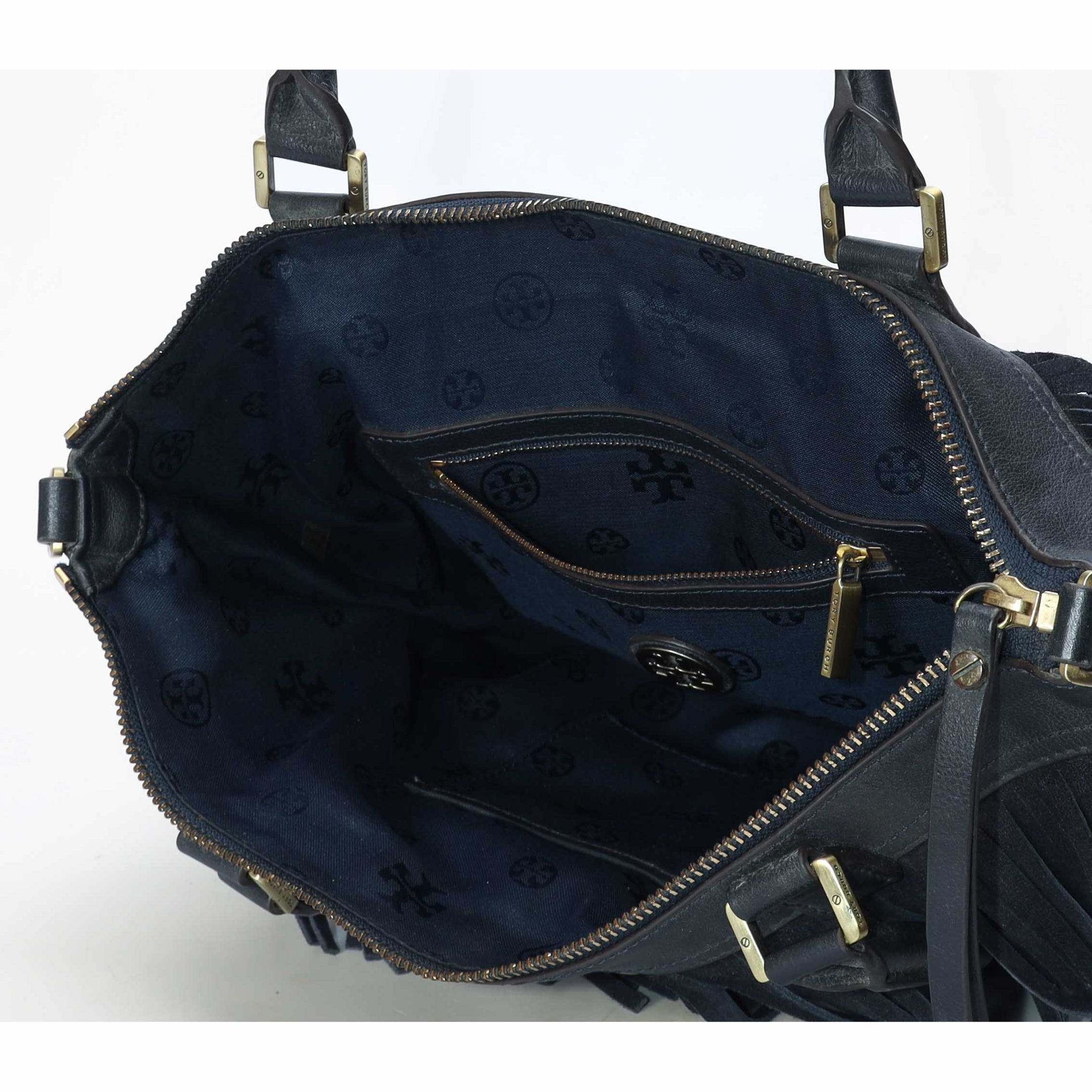 Tory Burch Navy Fringed Crossbody Tote