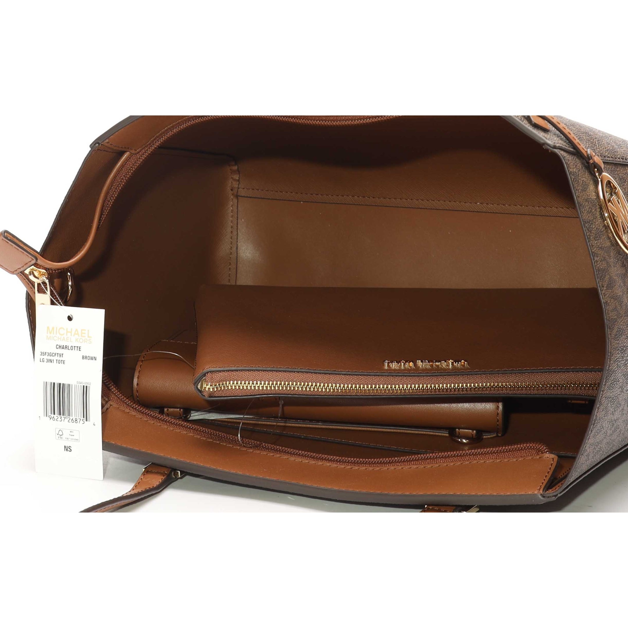 Michael Kors Charlotte Brown Large 3-in-1 Logo Tote