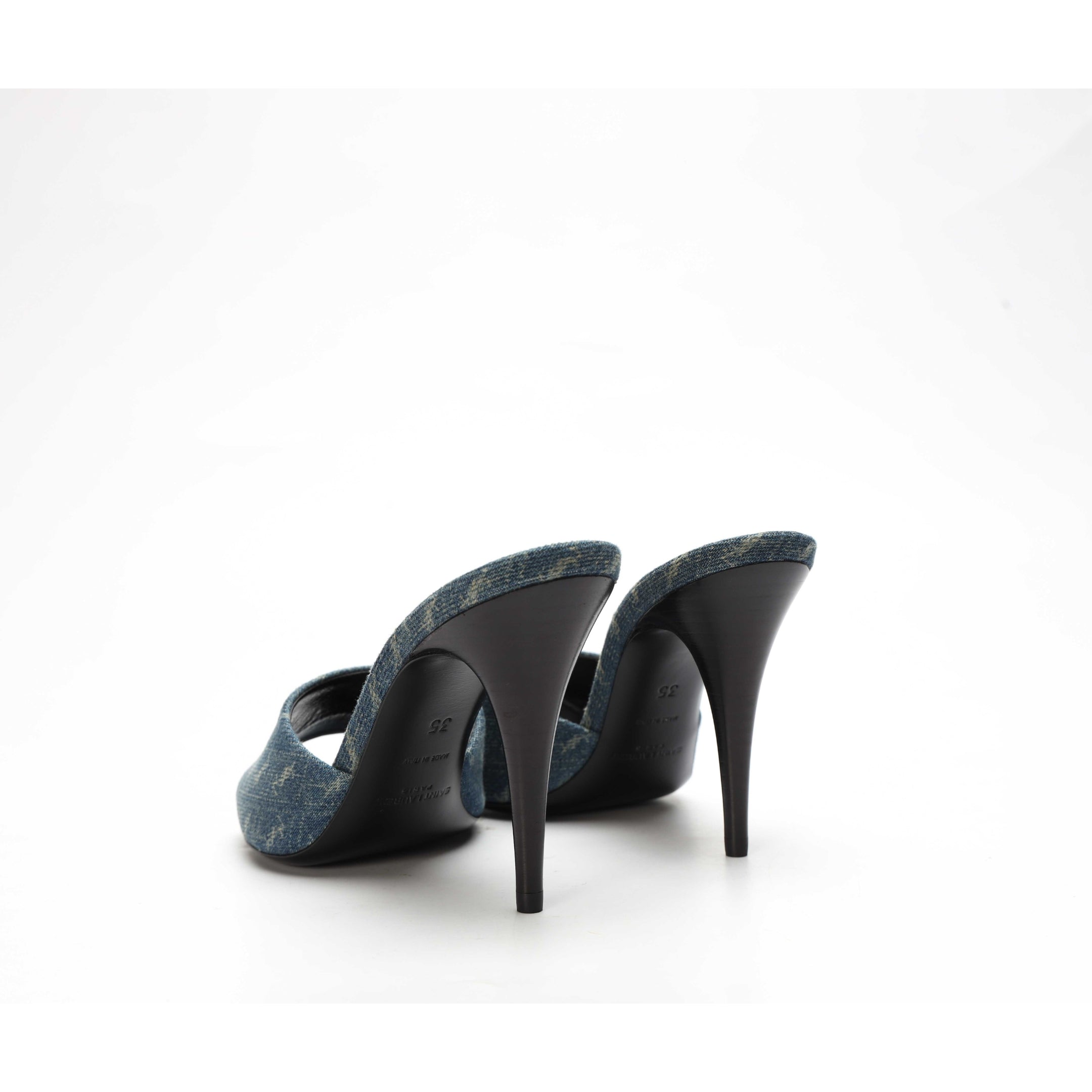 Saint Laurent Denim Monogram Mule Sandals