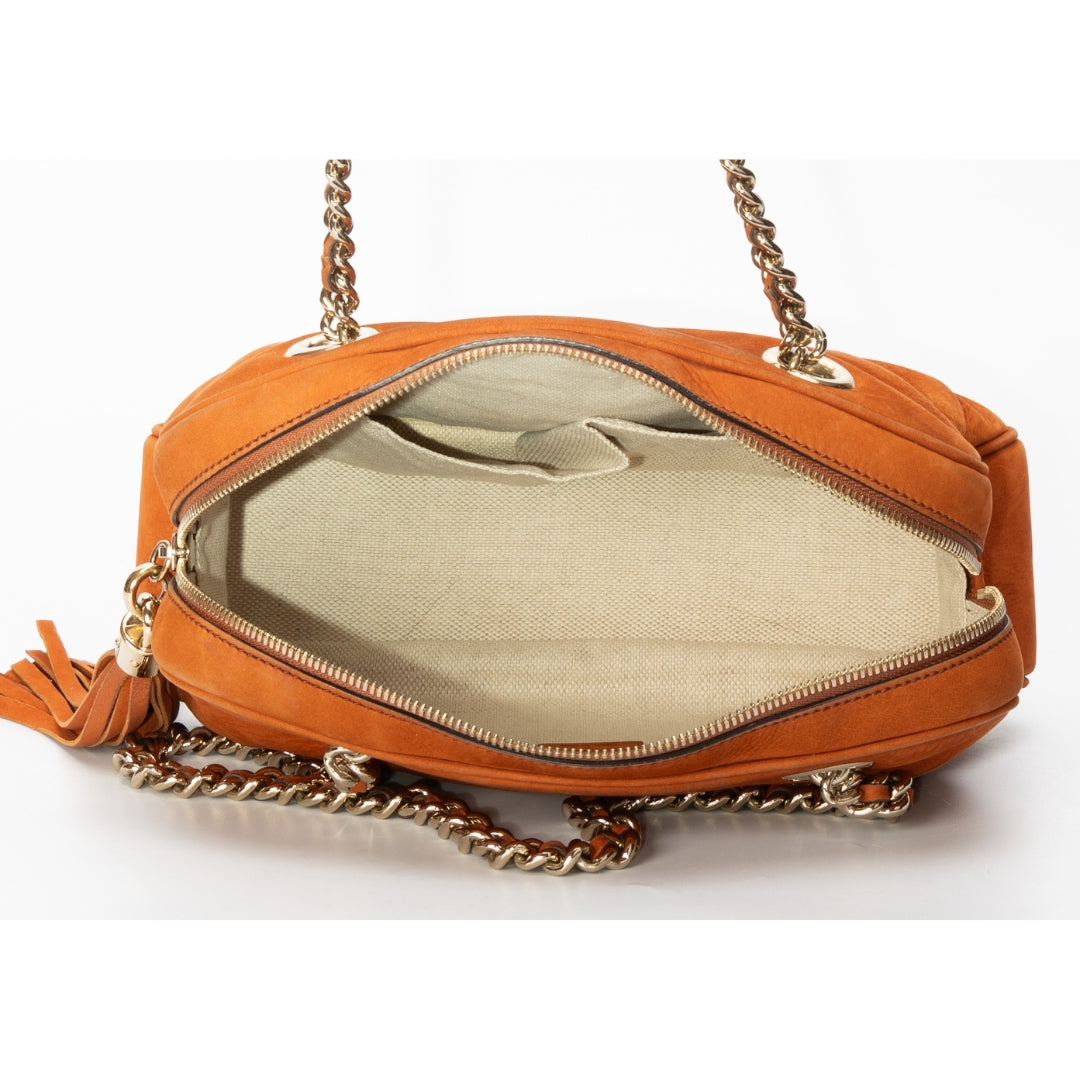 Gucci Orange Pebbled Leather Soho Disco Chain Shoulder Bag