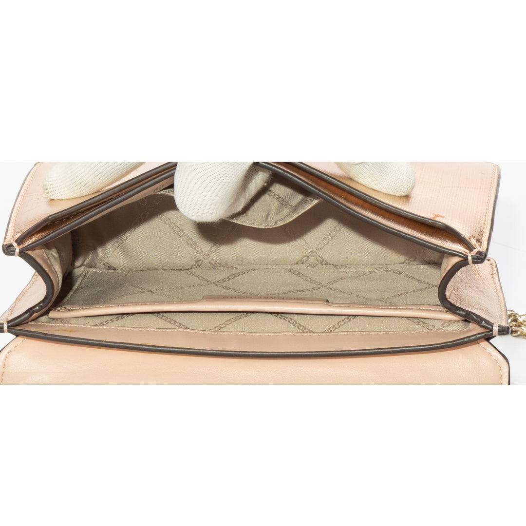 Michael Kors Pink Metallic Envelope Clutch Crossbody Bag