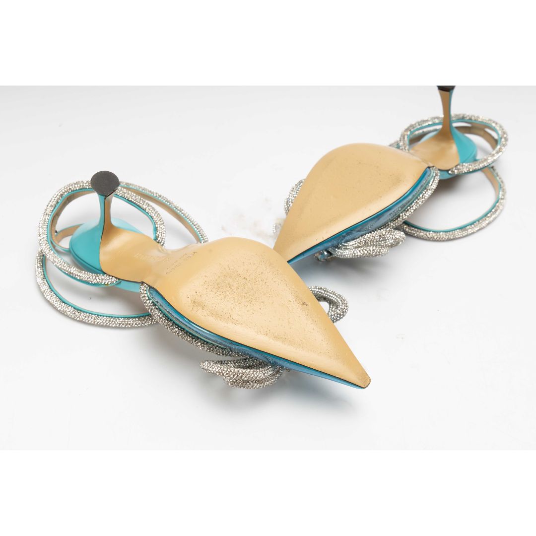 Mach & Mach Blue Satin Double Bow Pumps