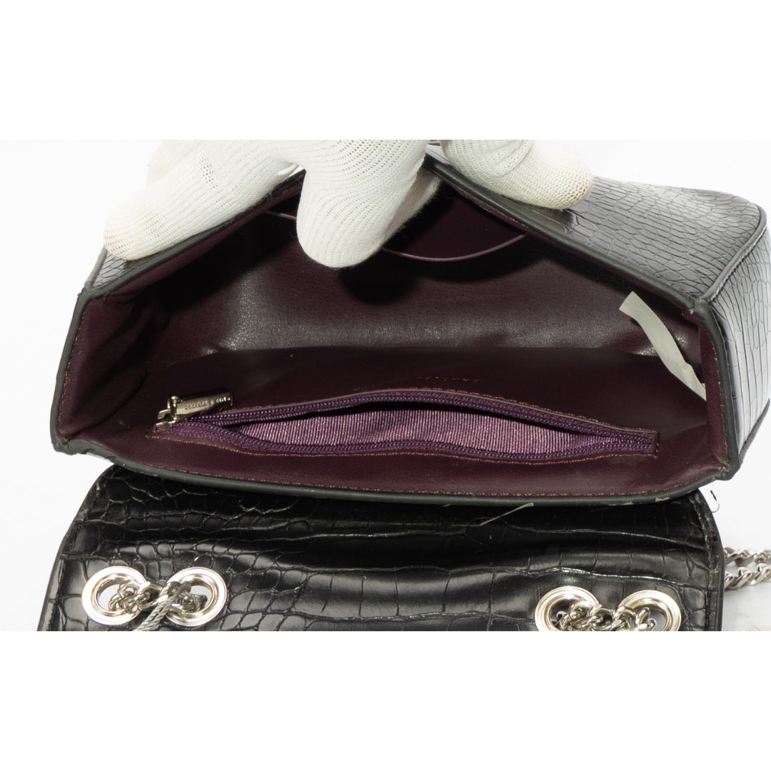 Charles & Keith Black Snake Skin Textured Shoulder Bag