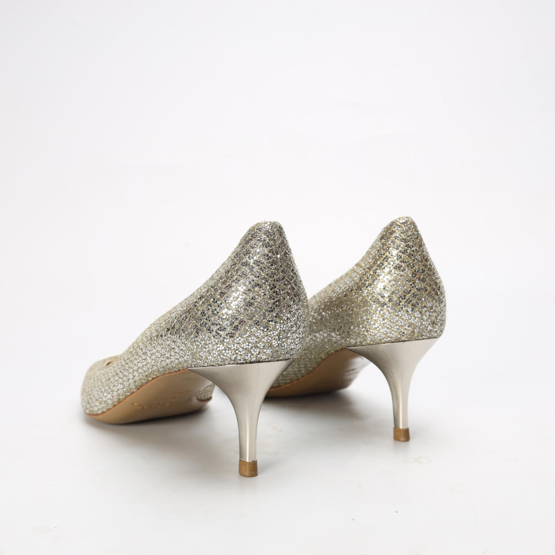 Jimmy Choo Silver Lurex Fabric Pointed Toe Pumps