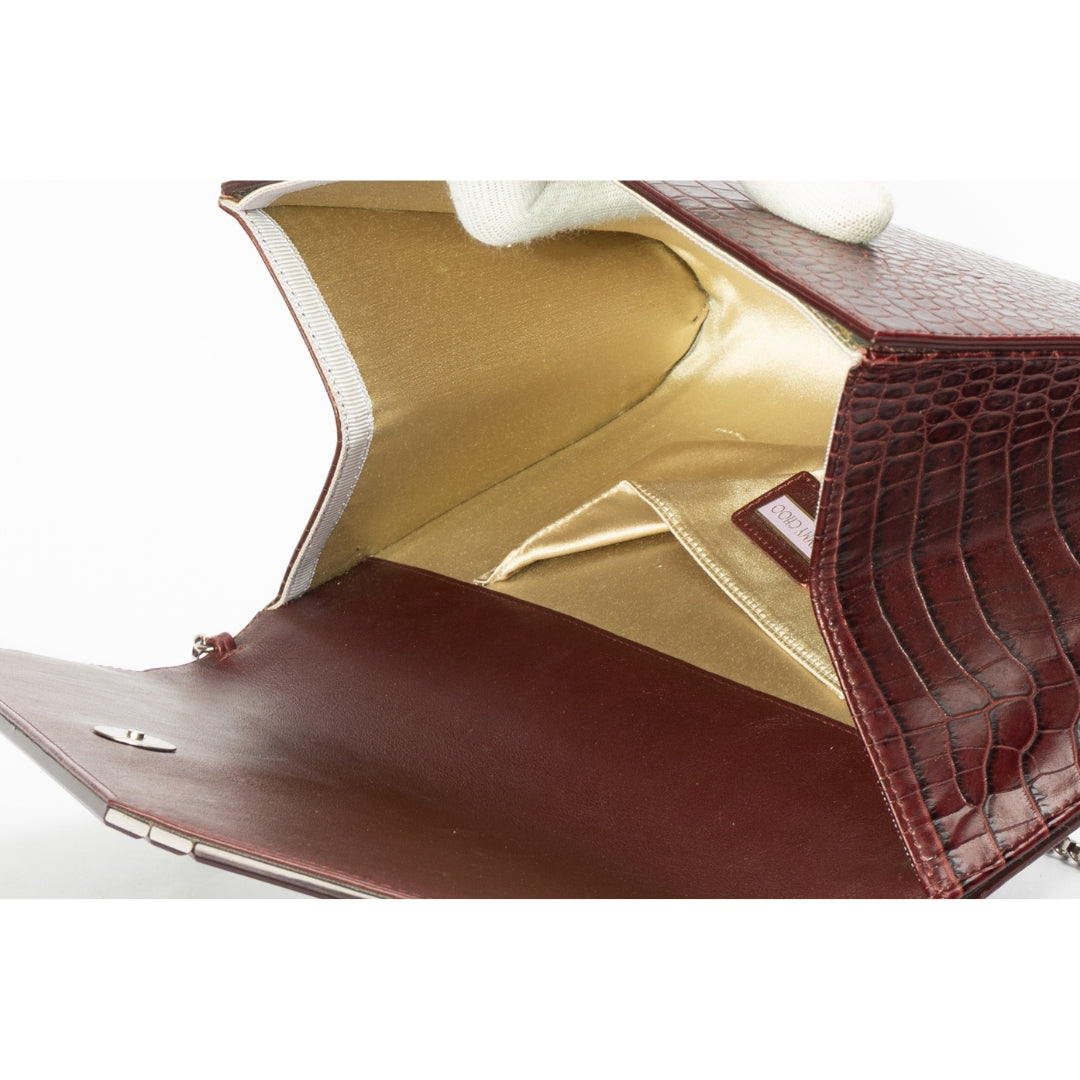 Jimmy Choo Maroon Croc Embossed Candy Chain Clutch