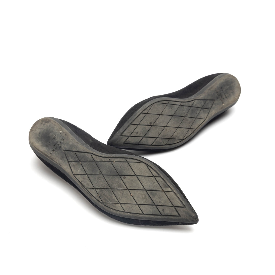Louis Vuitton Black Suede Pointed Toe Ballet Flats