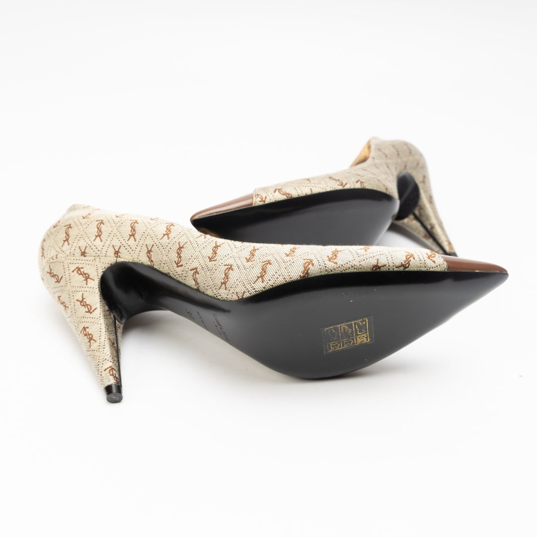 Saint Laurent Lola 95 Leather Trimmed Canvas Pumps