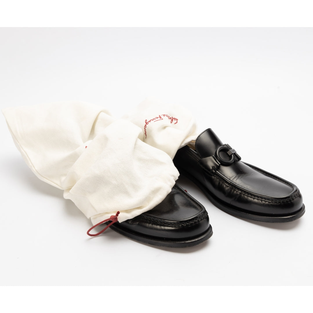 Salvatore Ferragamo Black Polished Leather Loafers
