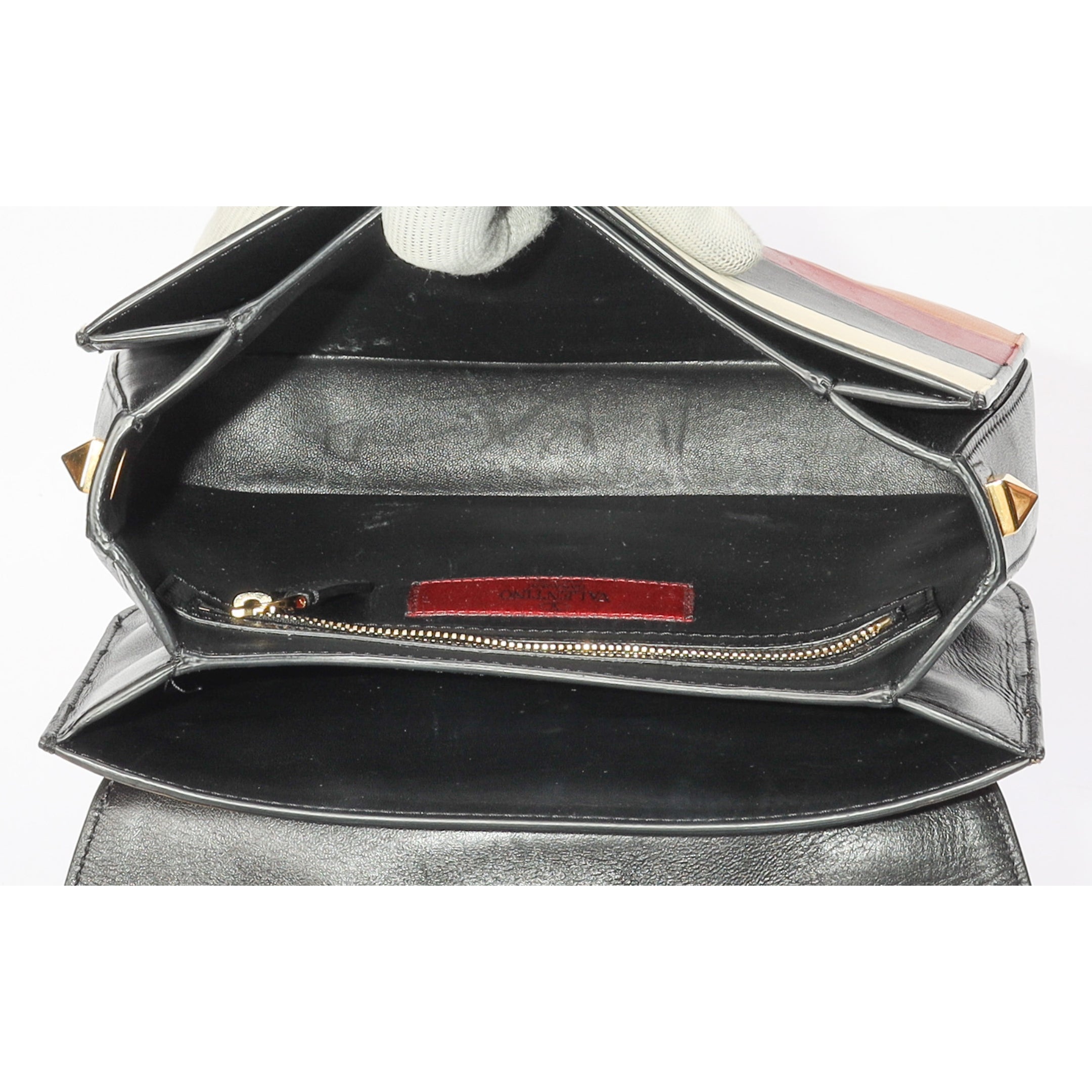 Valentino Multicolor Striped B Rockstud Shoulder Bag