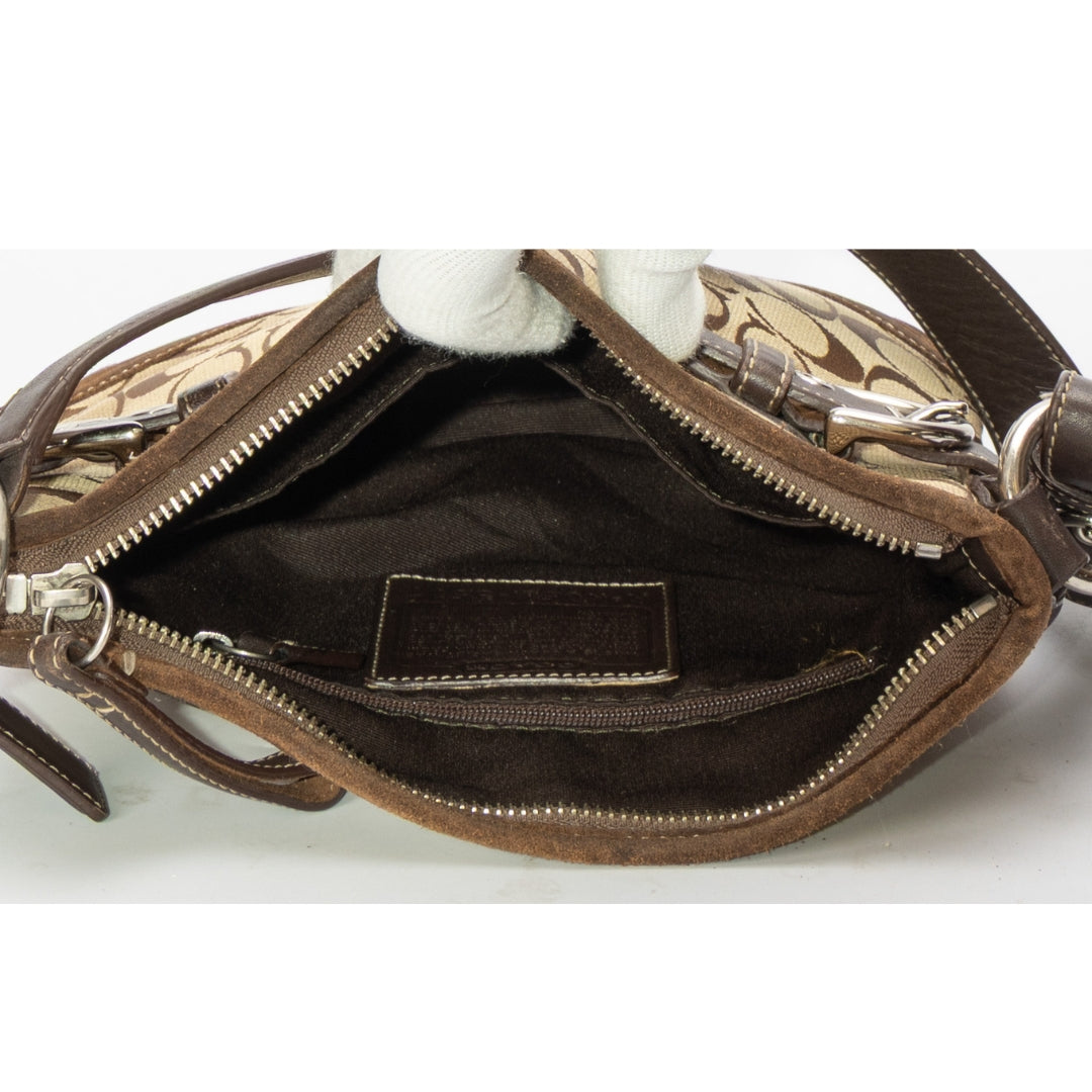 Coach Brown Signature Canvas Suede Hobo Bag