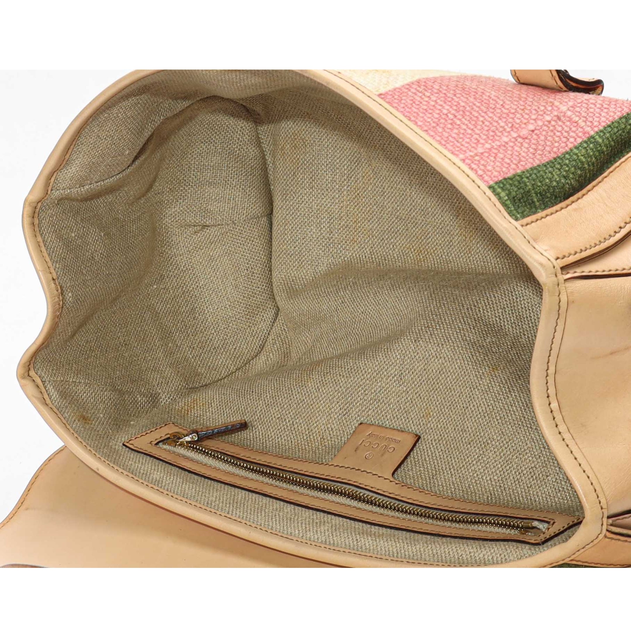 Gucci Pink/Beige Canvas Bamboo Bullet Satchel