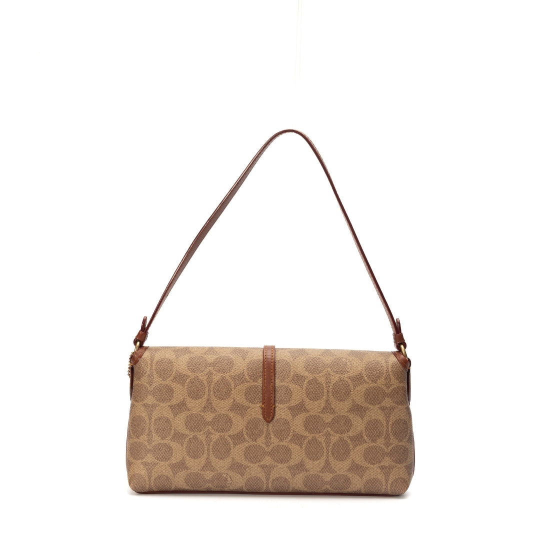Coach Tan Rust Hamptons Logo Medium Leather Shoulder Bag