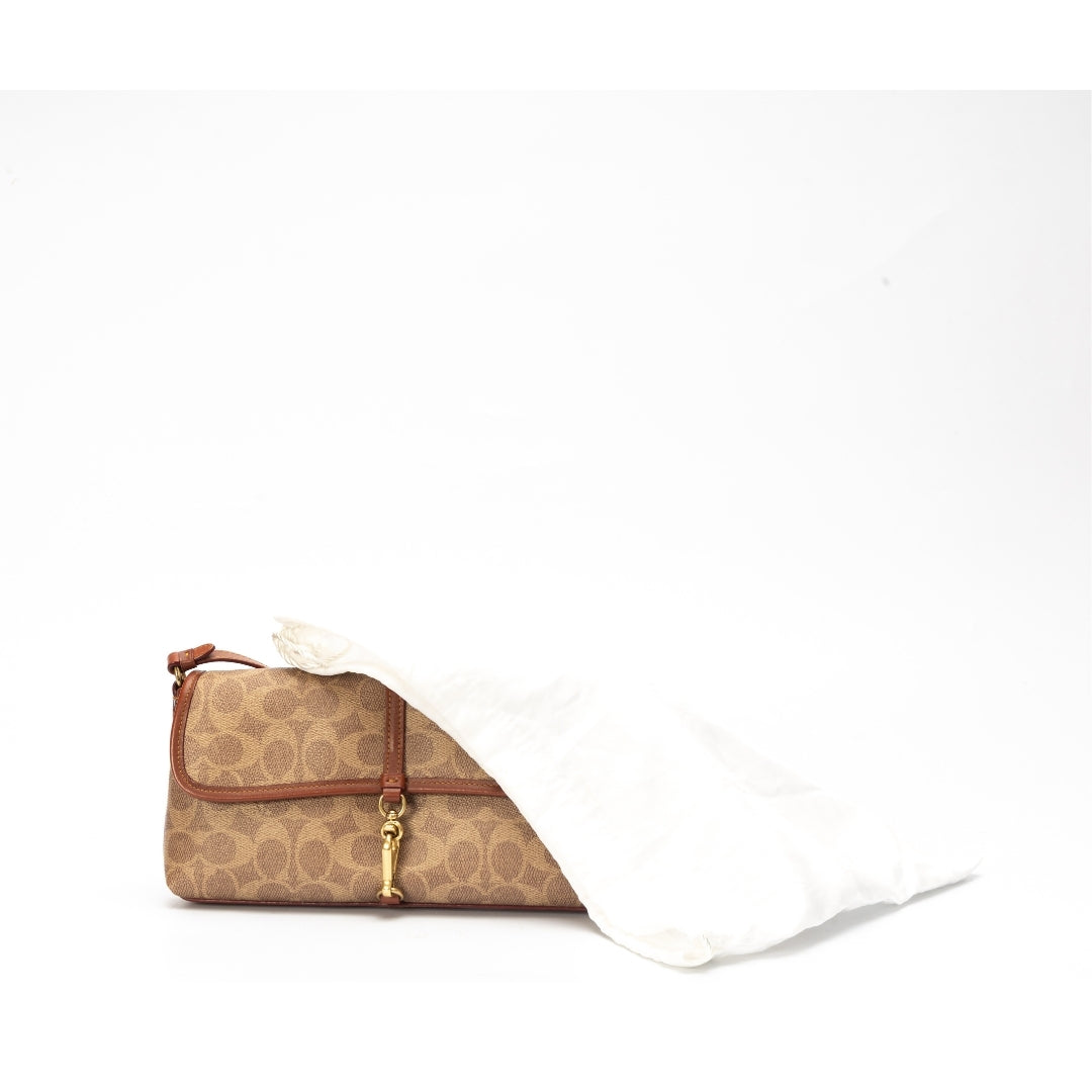 Coach Tan Rust Hamptons Logo Medium Leather Shoulder Bag