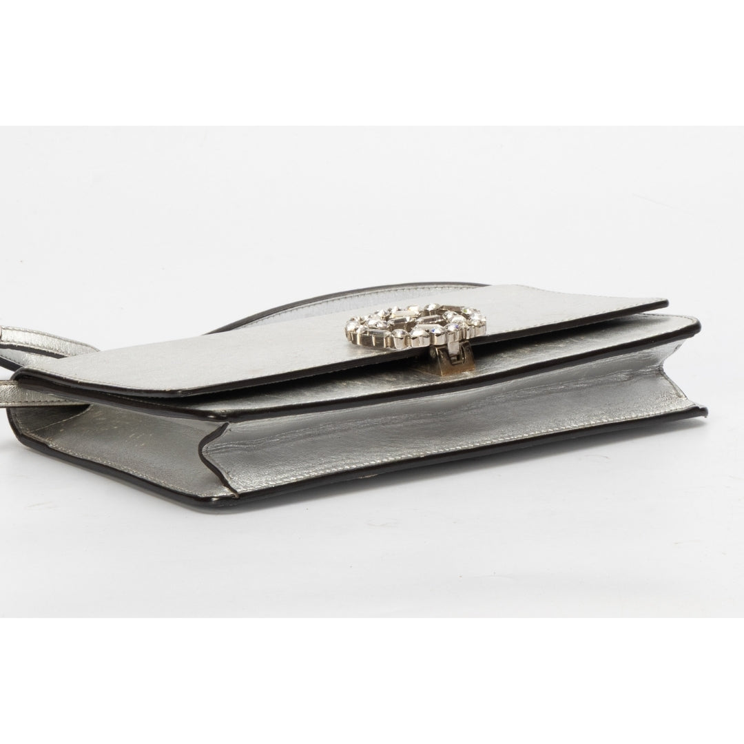 Gucci Silver Leather Crystal Embellished Broadway Shoulder Bag