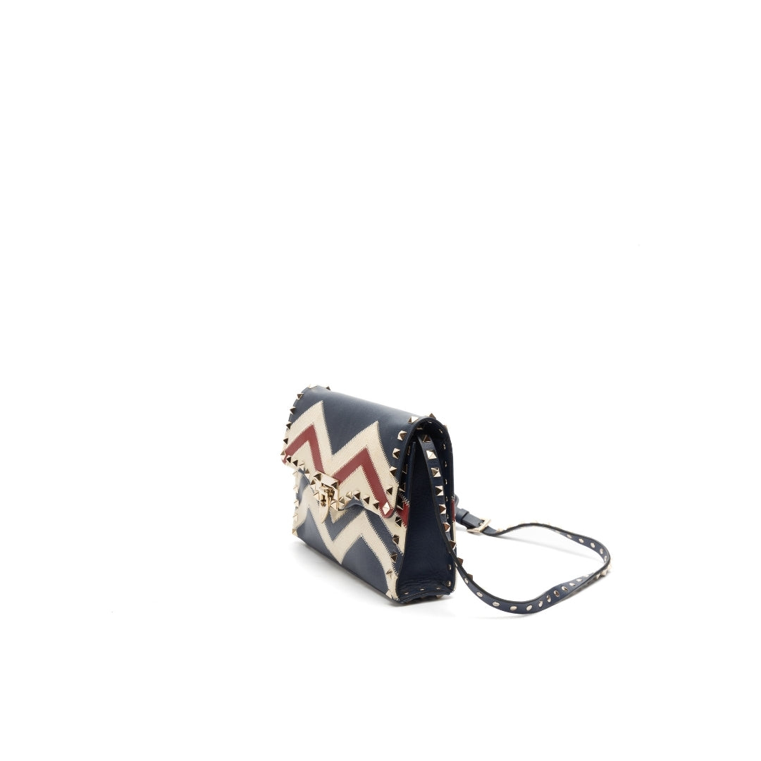 Valentino Multicolor Chevron Canvas Rockstud Crossbody Bag