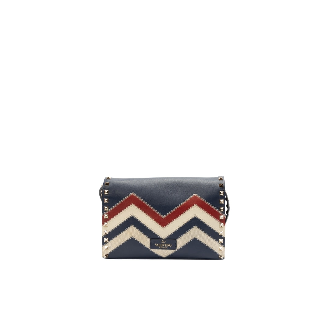 Valentino Multicolor Chevron Canvas Rockstud Crossbody Bag