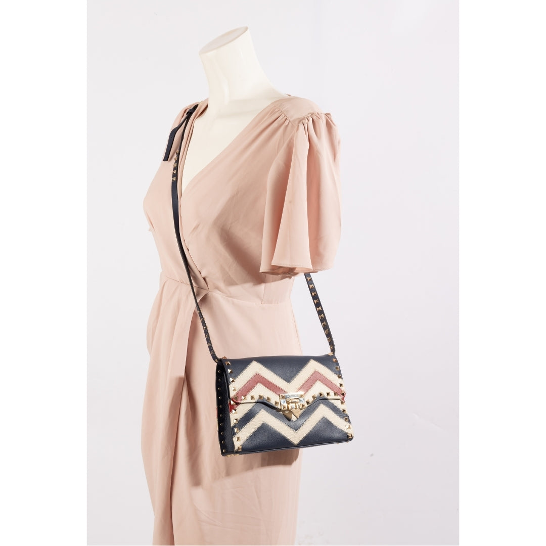Valentino Multicolor Chevron Canvas Rockstud Crossbody Bag