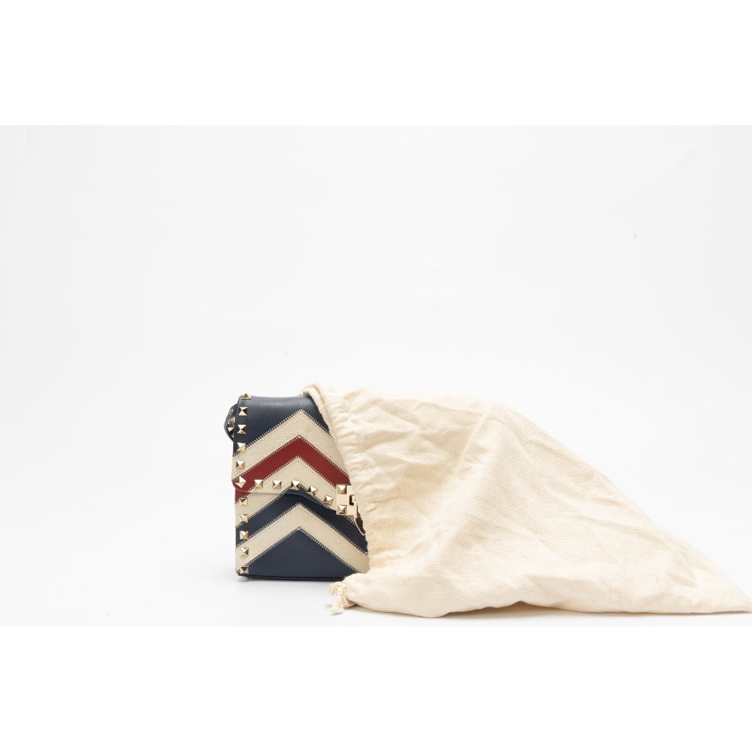 Valentino Multicolor Chevron Canvas Rockstud Crossbody Bag