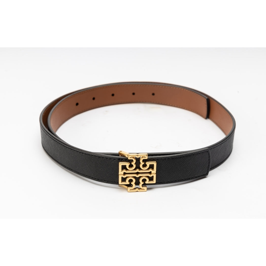 Tory Burch Pebbled Leather Reversible Logo Belt