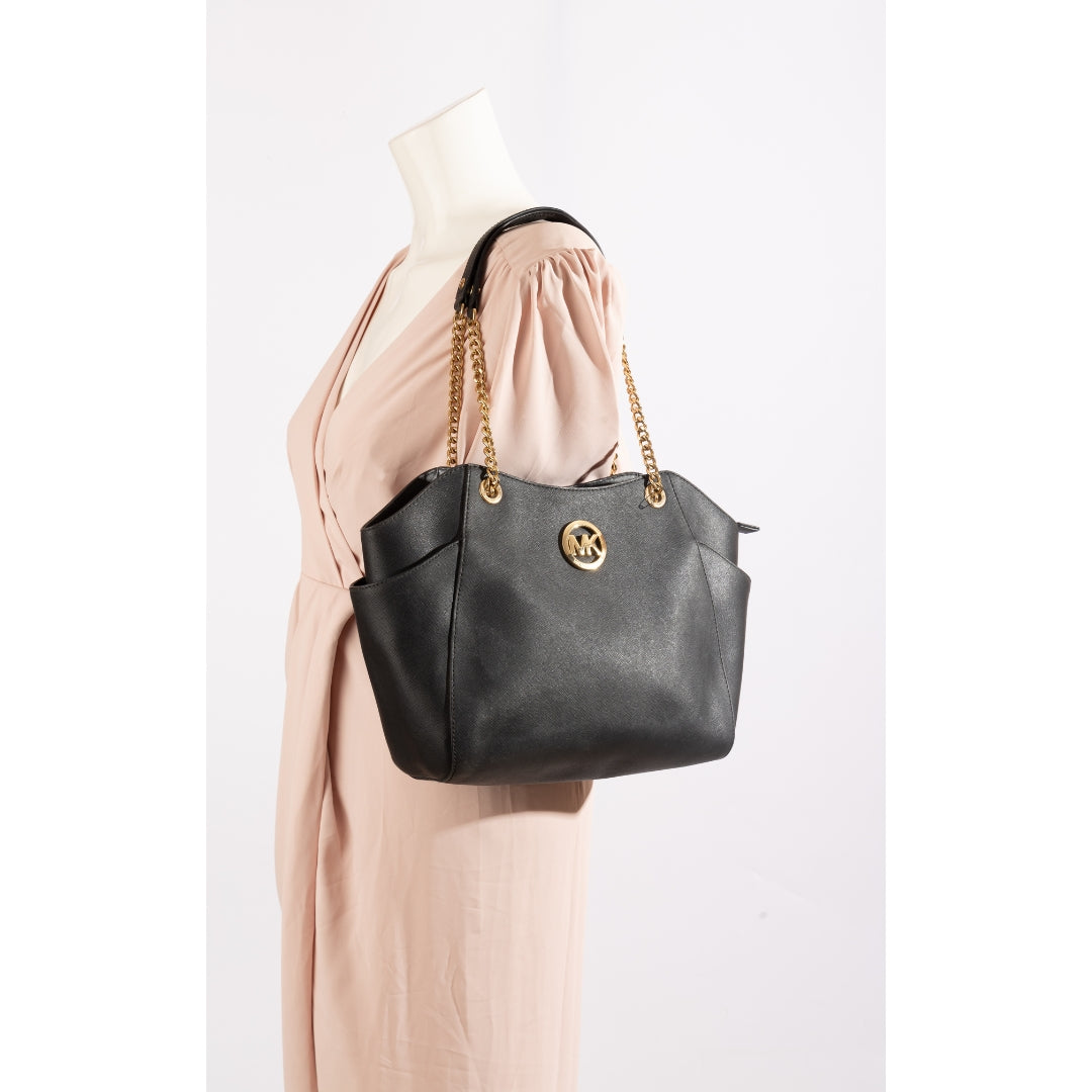 Michael Kors Black Leather Jet Set Travel Chain Shoulder Bag