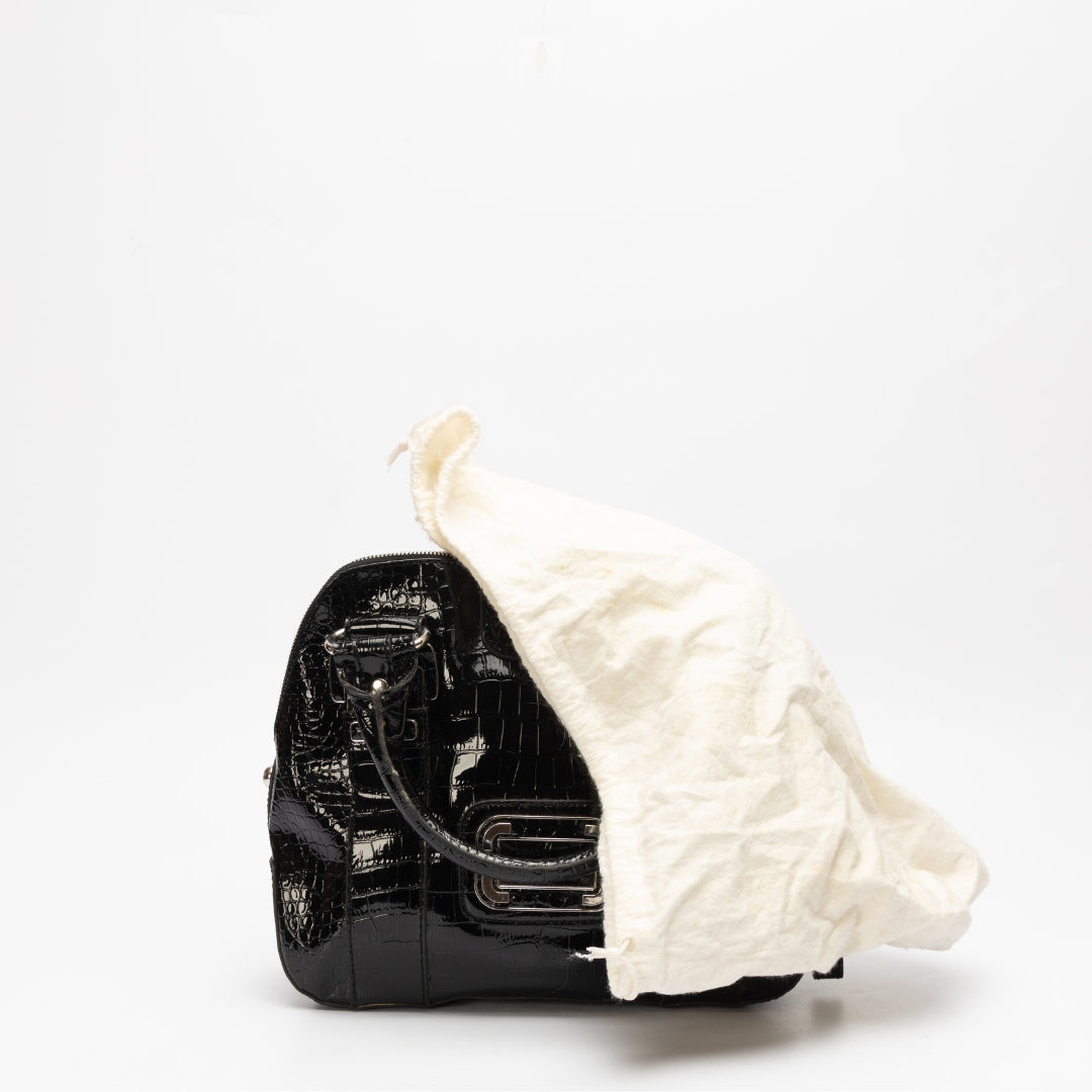 Guess Black Faux Crocodile Top Handle Bag