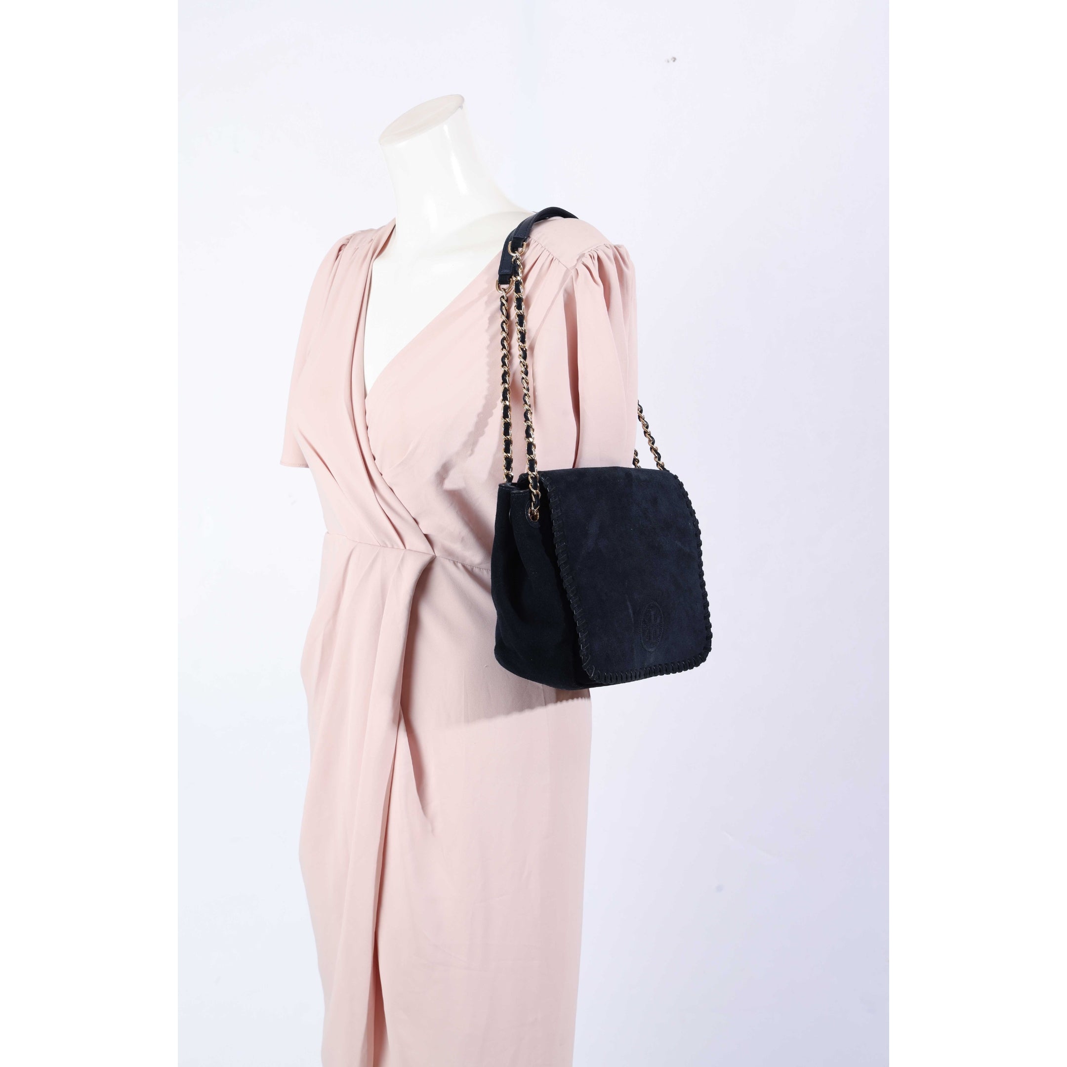 Tory Burch Marion Navy Suede Flap Shoulder Bag