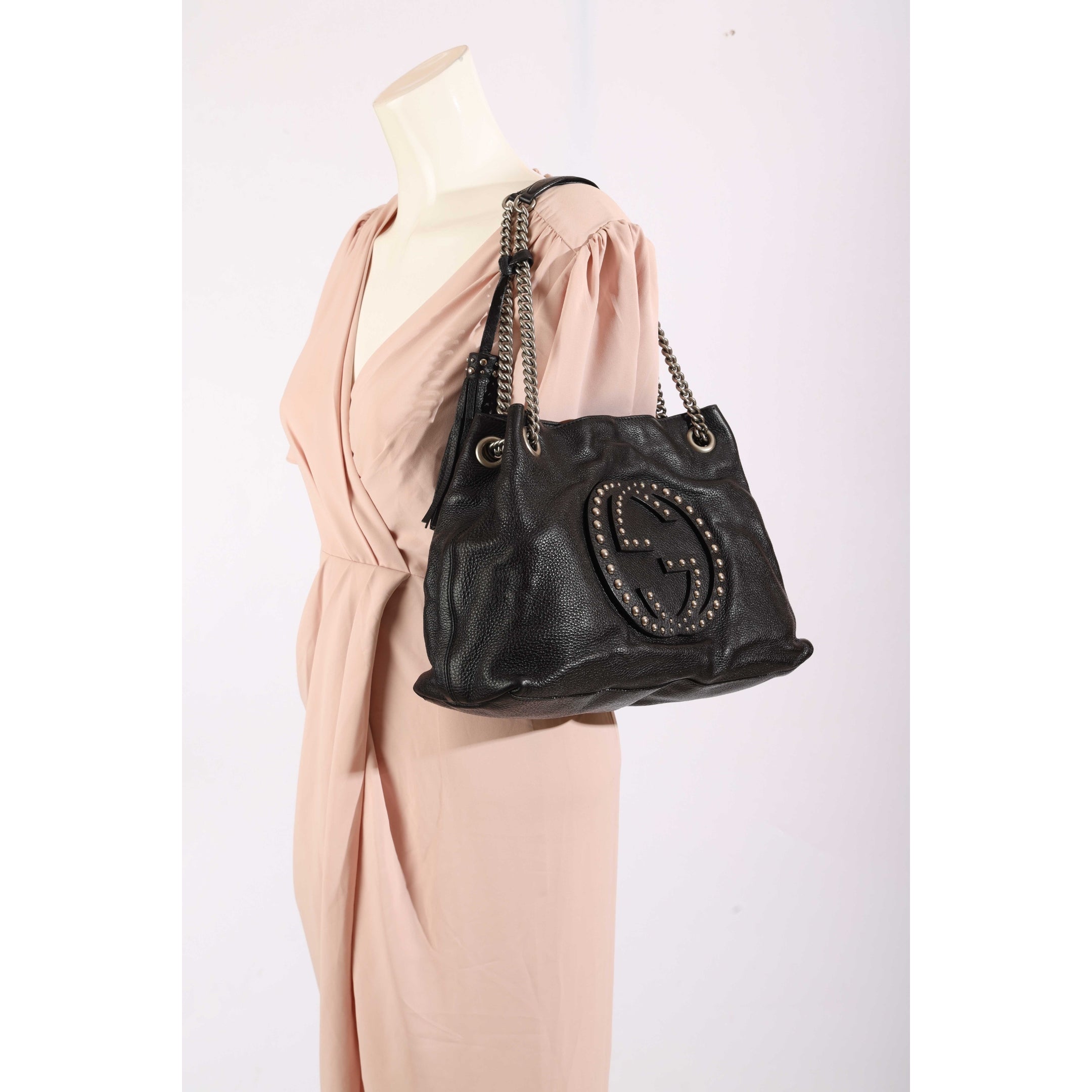 Gucci Black Studded GG Chain Soho Tote