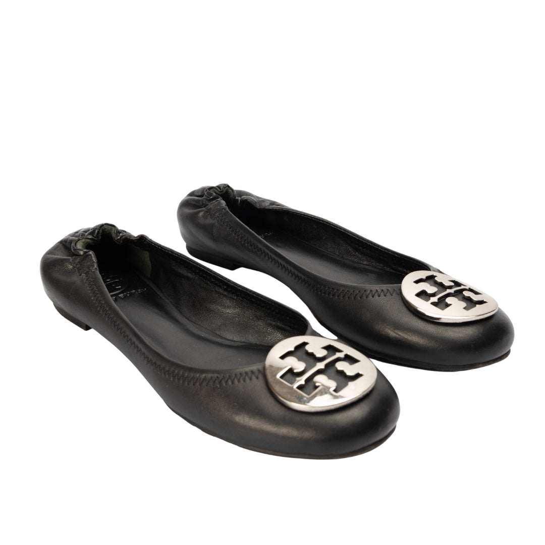Tory Burch Black Minnie Logo Ballet Flats