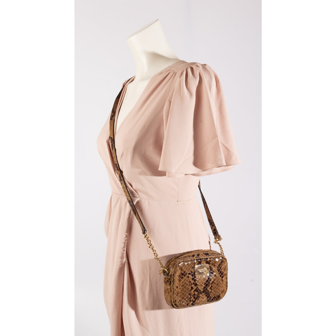 Michael Kors Brown Python Embossed Leather Crossbody Bag