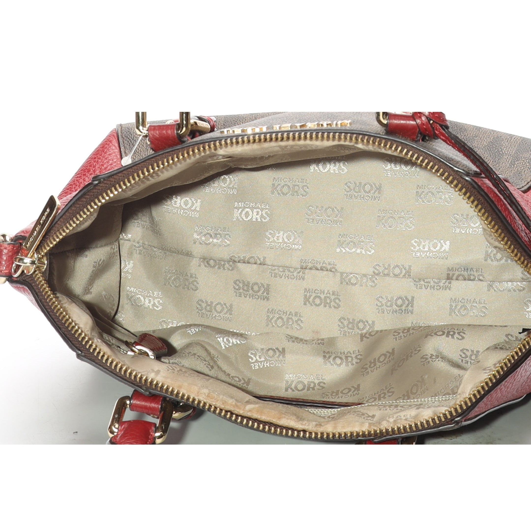 Michael Kors Ciara Red/Brown Signature Logo Satchel