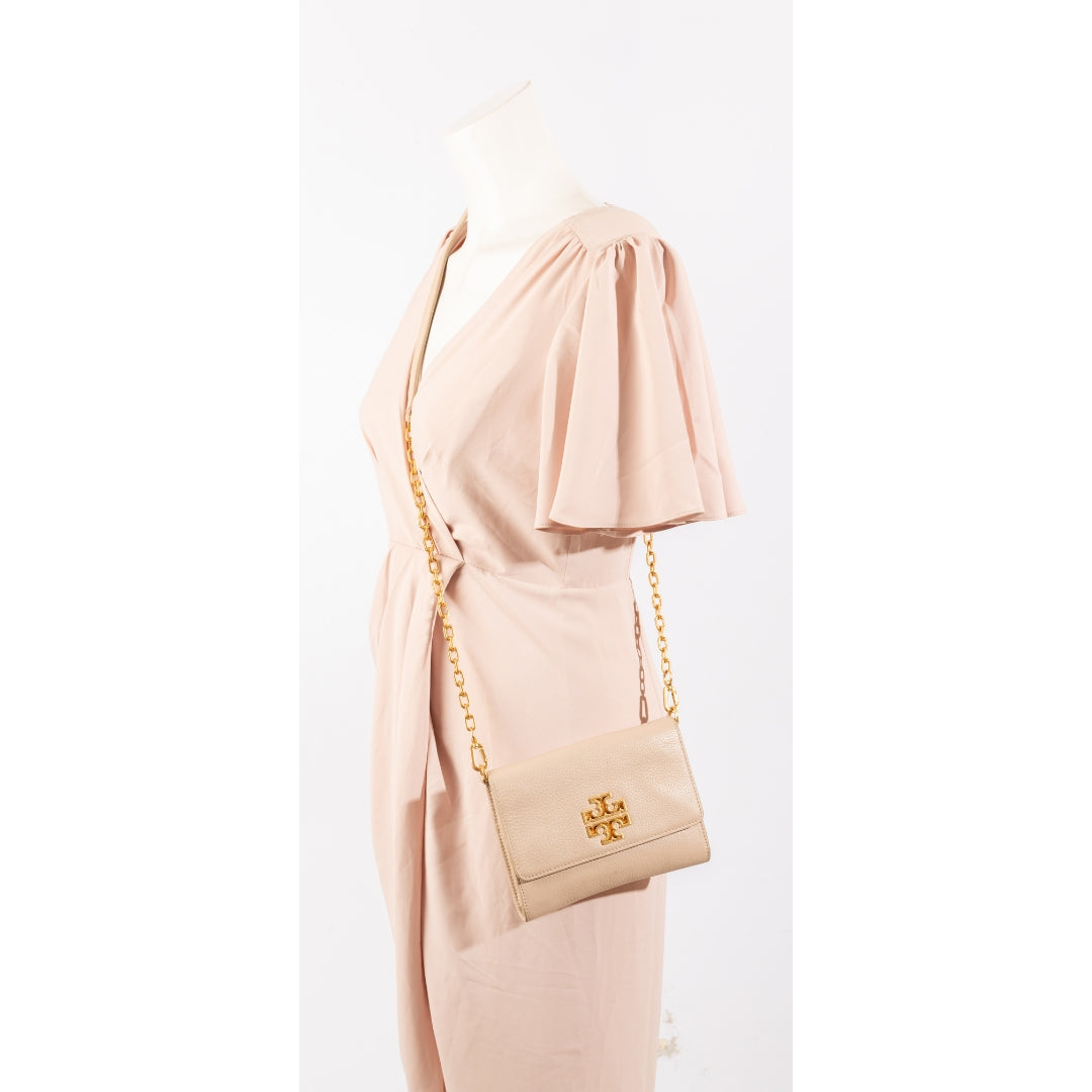 Tory Burch Britten Beige Flap Crossbody Bag