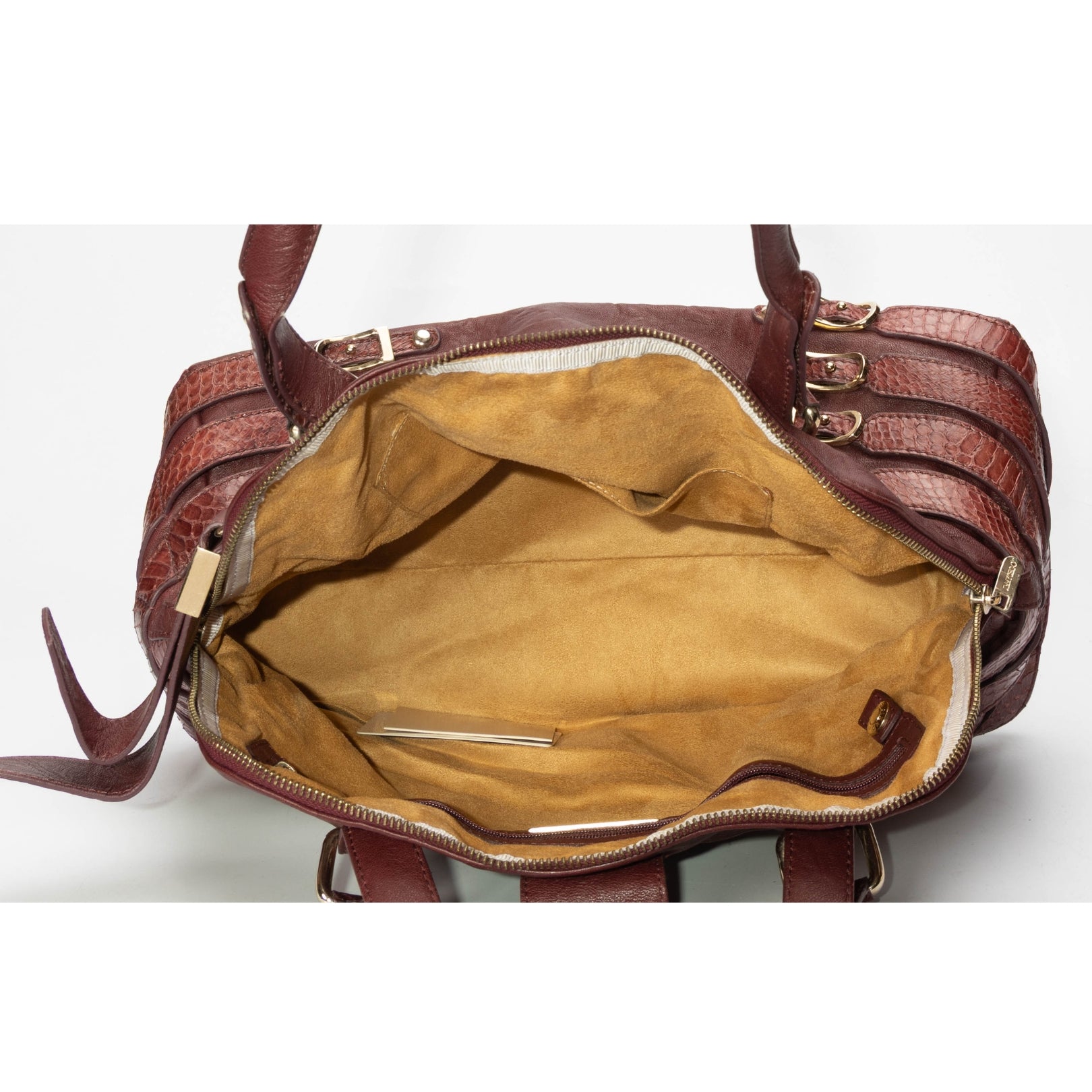 Jimmy Choo Maroon Python Embossed Convertible Satchel