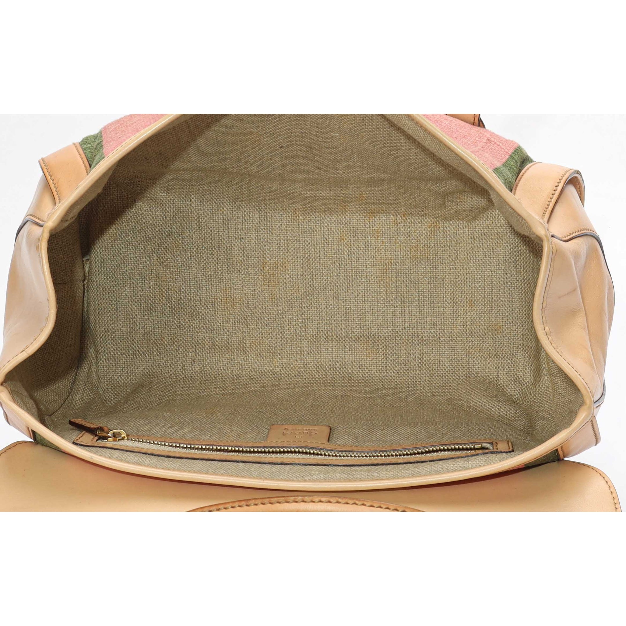 Gucci Pink/Beige Canvas Bamboo Bullet Satchel