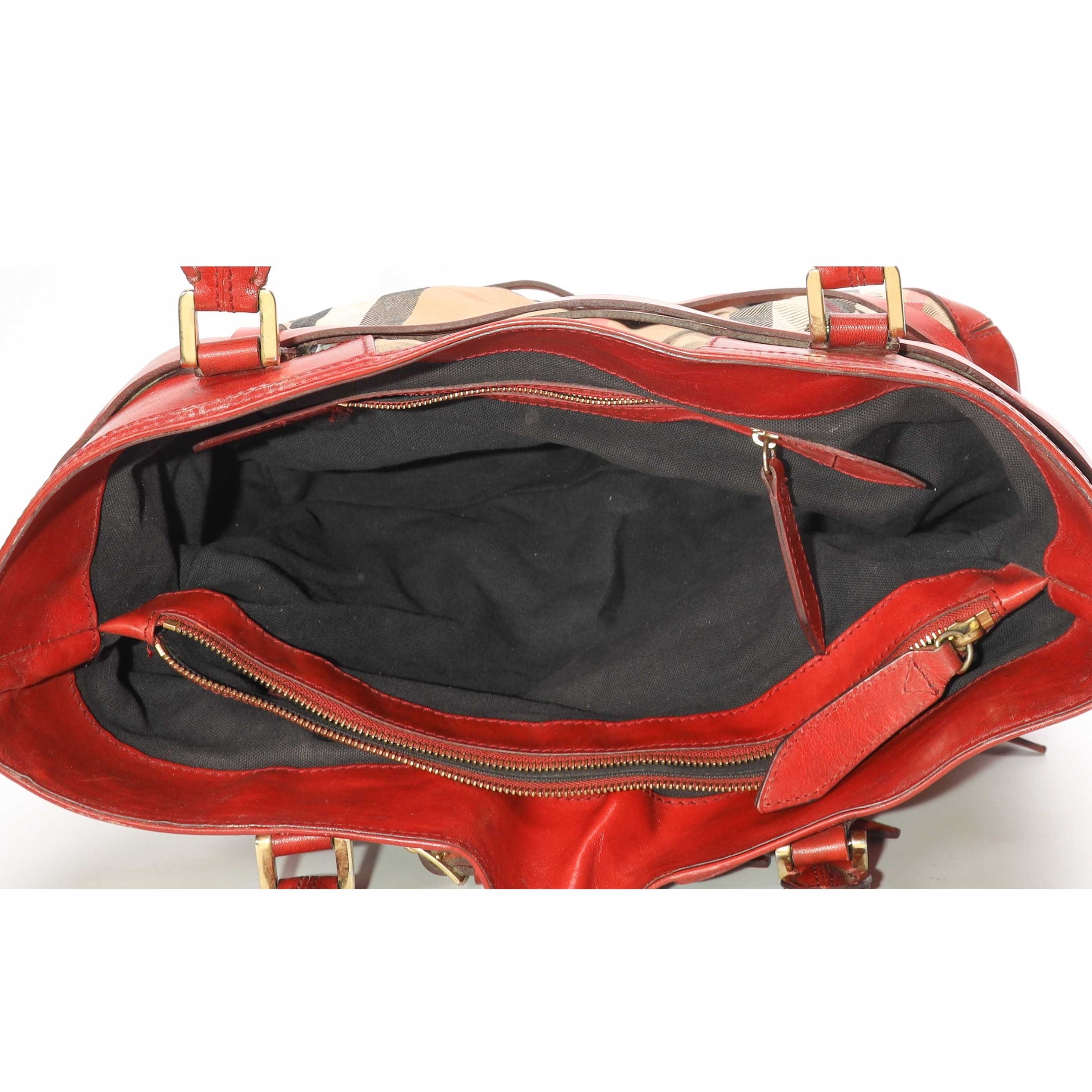 Burberry Beige Red House Check Bridle Lynher Tote