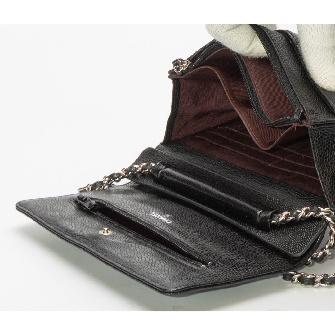 Chanel Black Caviar Quilted Wallet on Chain