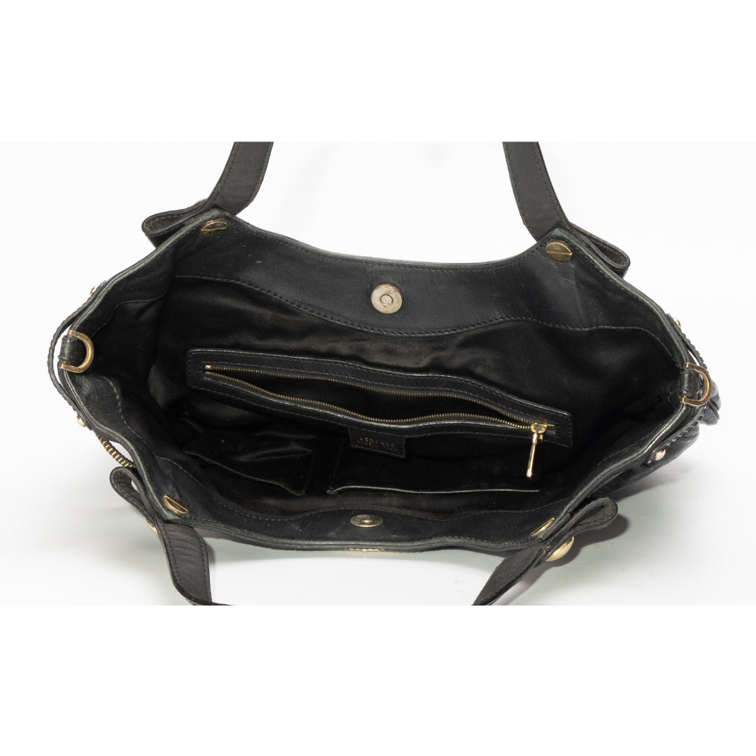 Versace Black Suede and Patent Leather Satchel