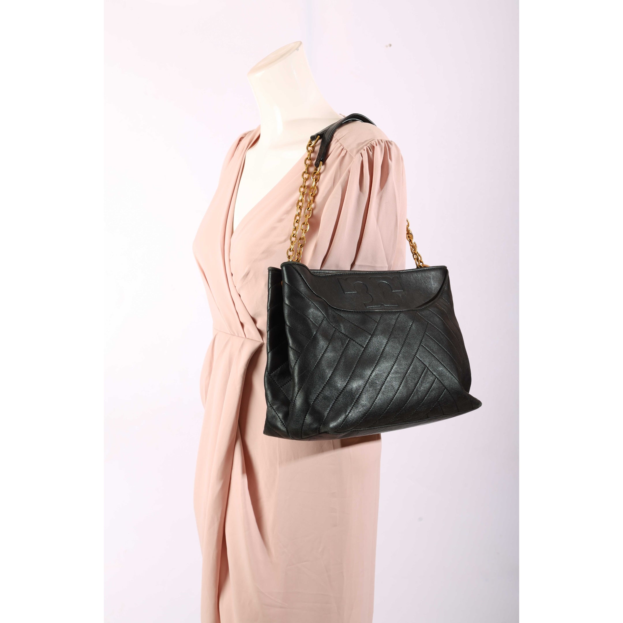 Tory Burch Black Quilted Alexa Tote