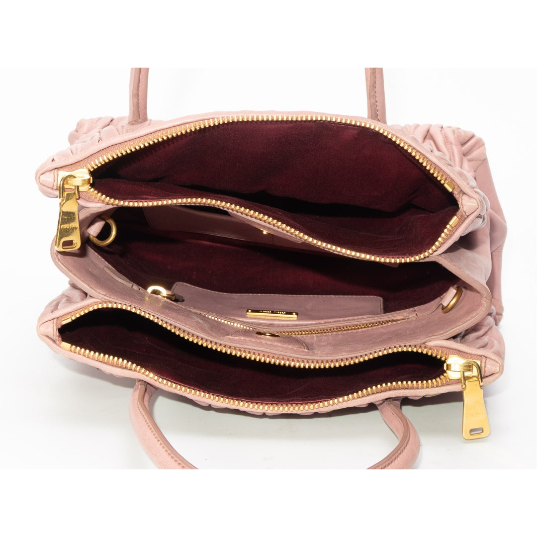 Miu Miu Old Rose Matelasse Leather Double Zip Tote