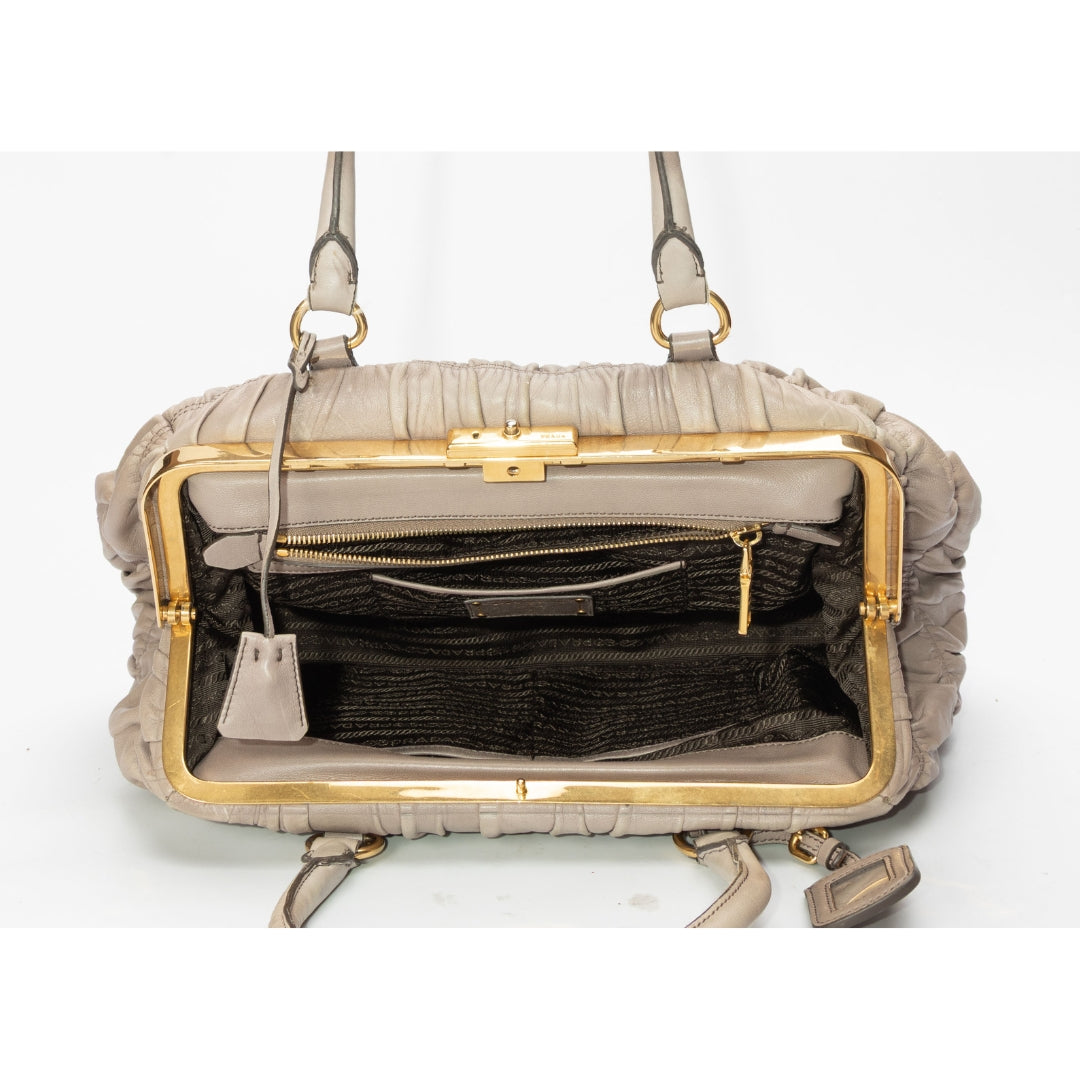 Prada Grey Nappa Gaufre Leather Top Handle Bag