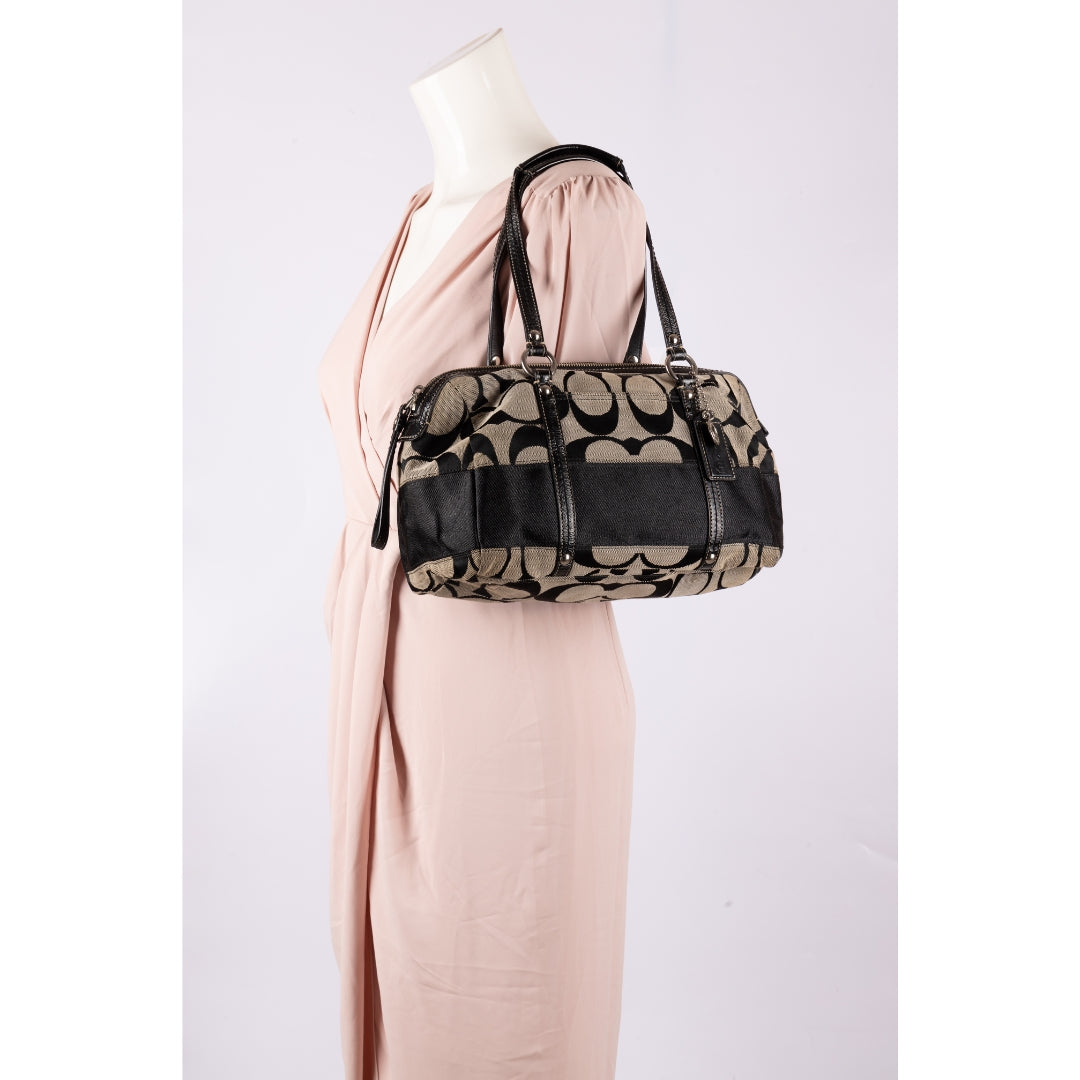 Coach Signature Black Canvas Leather Shoulder Bag